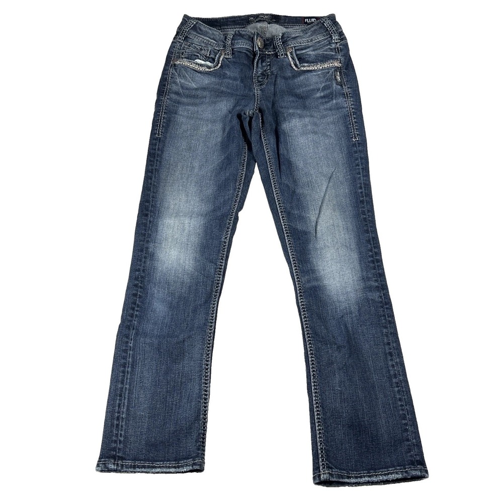 Silver Jeans Co Jeans Womens W26 L23 Blue Suki Straight Mid Rise Dark Wash Denim